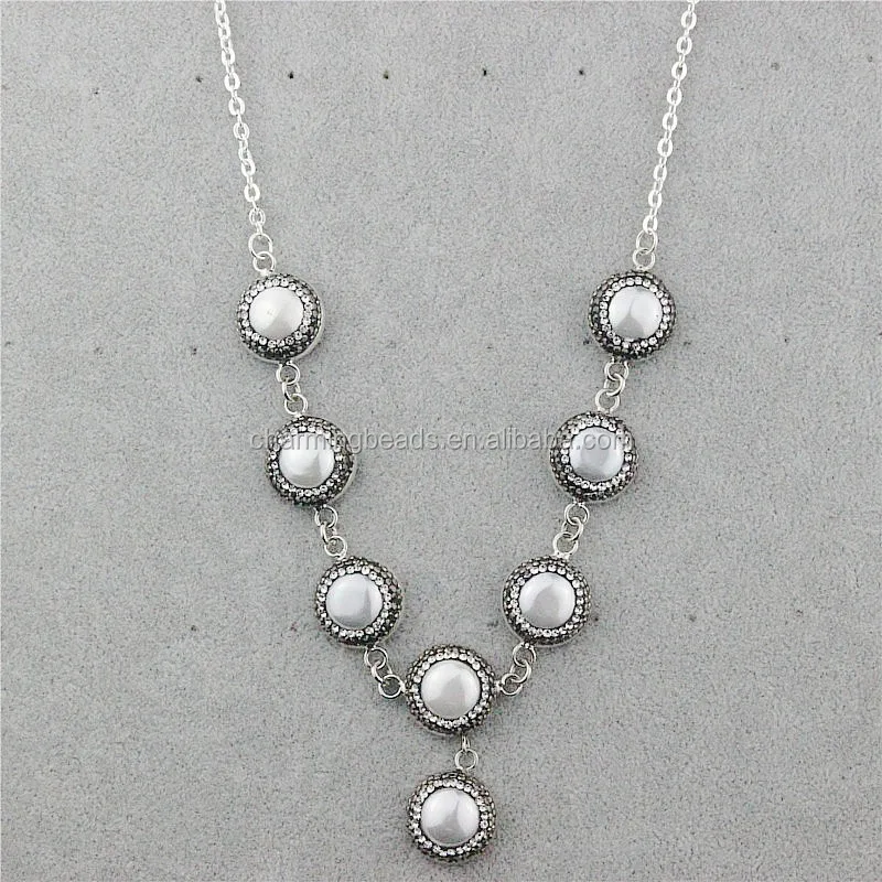 CH-JBN0129 handmade hematite bead necklace with pendants,fashion frewather pearl pendant necklace,wholesale necklace jewelry