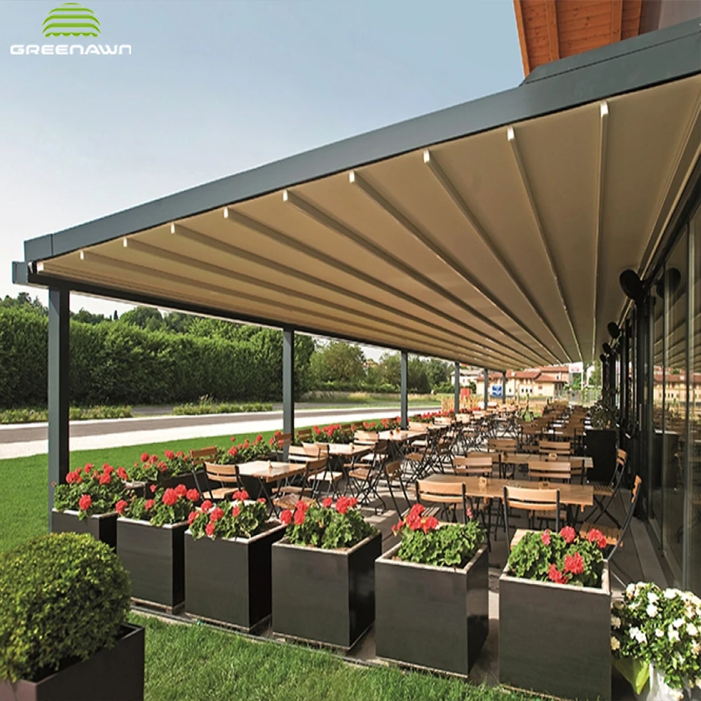 Modern Design Patio Retractable Roof Pvc Pergola With Led Lights