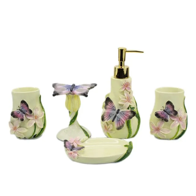 polyresin white bath set butterfly pattern resin bathroom