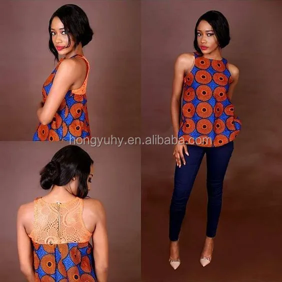 Wholesale african women summer styles lace pattern sleeveless afican top