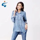 Eco friendly spring new fashion latest plain dyed denim blouse for lady