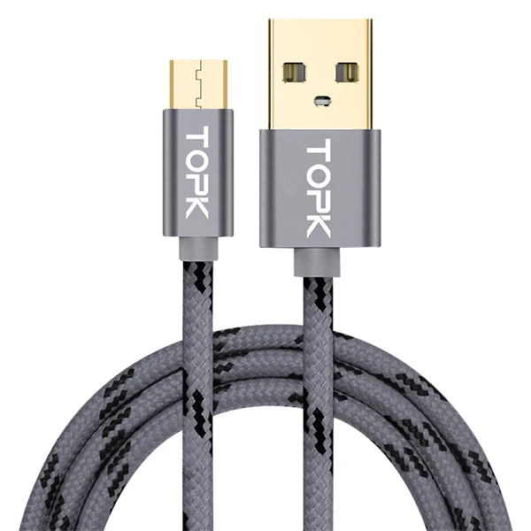 

Free Shipping TOPK AN09 2.4A 1M Nylon Braided Gold Plating Micro USB Cable, Dark gray / gray / red / gold