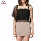 Sexy new design ladies blouse knitted lace trimmed V neck Cami tops for women