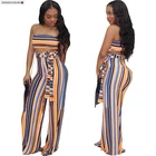 Sleeveless Sexy Crop Tops and Stripe Wide Leg Long Pants For Women Two Piece Set C-Q062MN