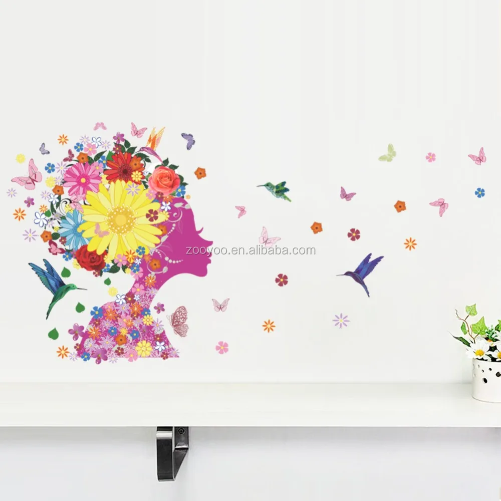 zooyooPA-058-N Pretty Butterfly Flower Wall Sticker Fairy Girl Home Decor Decals Removable PVC Decoration