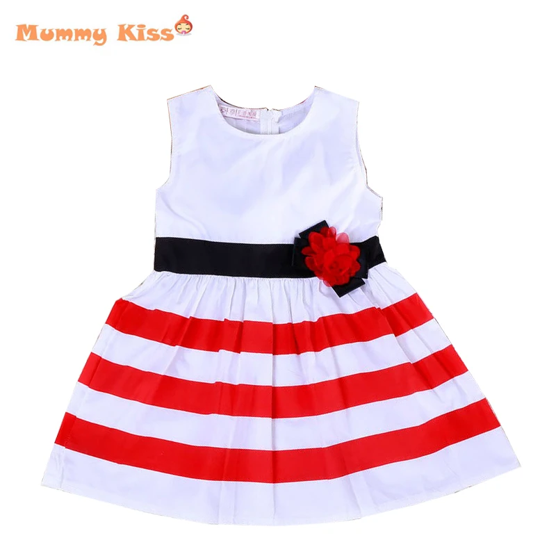 2015 Summer Style Baby Girls Dresses Korean Stripe Sleeveless Vest Dress Children Clothing Toddler Fashion Kids Clothes C15