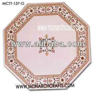 Octagonal Marble Table Top With Mughal Design