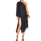 OEM One Shoulder Long Sleeve Black Dot High Split Sexy Evening Party Dress