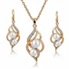 Elegant Inlaid Crystal Jewelry Sets Imitation Pearl Earrings Necklaces Set For Women Wedding