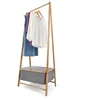 Bedroom Bamboo Frame Garment Rack cloth hanger shelf wooden clothing hanging clothes rack with laundry Basket