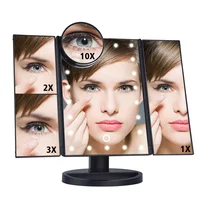 

22 LEDs Touch Screen Light Makeup Mirror 3 Folding Adjustable 1X/2X/3X/10X Magnifying Mirrors Table Desktop Makeup Vanity Mirror