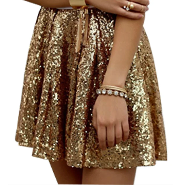2018 European and American fashion sexy gold sequined skirt lady pleated skirt
2018 European and American fashion sexy gold sequined skirt lady pleated skirt
