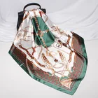 New Fashion Custom Wholesale Women Polyester 90x90 Printing Silk Turkey Square Satin Scarf