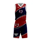 Custom New Design Sublimated Dry Fit High School Basketball Team Uniform Color Red And Navy Blue Basketball Jersey