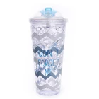 20oz hard plastic double layer water cooler cup with dome lids reusable plastic suction cup with straw