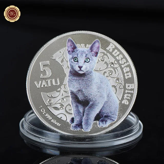 wr cute cat challenge coin commemorative russian blue silver