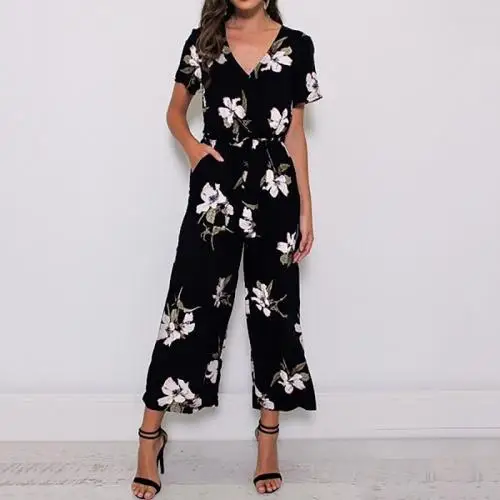 307698 summer short sleeve loose breathable printed plus size women long pant jumpsuit
307698 summer short sleeve loose breathable printed plus size women long pant jumpsuit