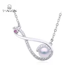 China Import Eight-shaped Spiral CZ Sterling Silver Pearl Mount Pendant Chocker Necklace Jewelry