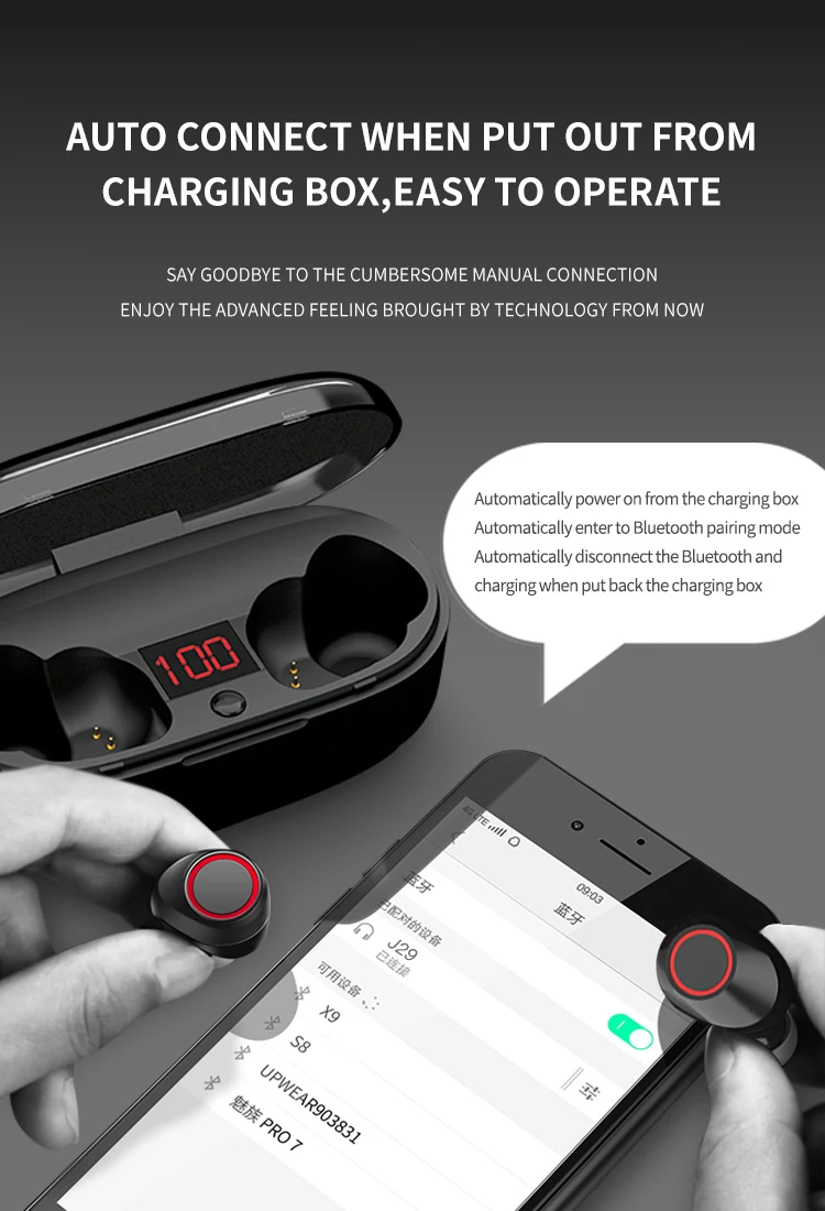 Jellico J29 wireless headset TWS earphone 60mAh earphone 800mAh charging box for phone - ANKUX.COM