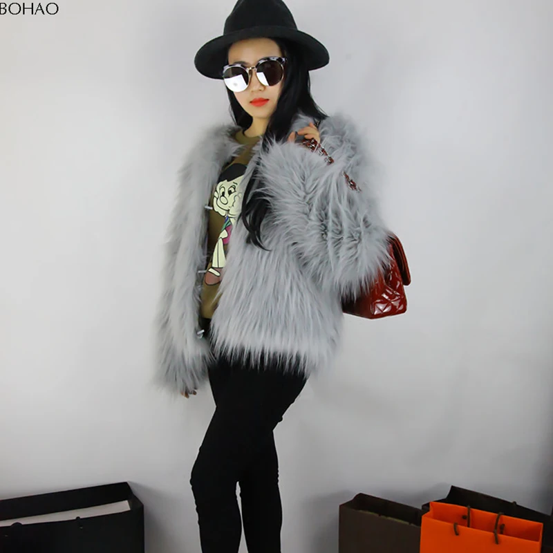 Girls And Ladies Style Fall And Winter Style Short Pattern Grey Imitation Fur Overcoat
