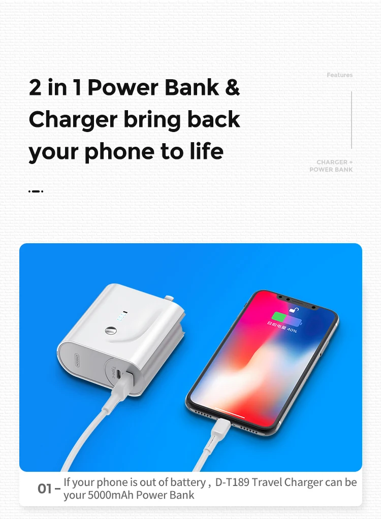 Joyroom new products dual usb output mobile power bank with wall portable charger - ANKUX.COM