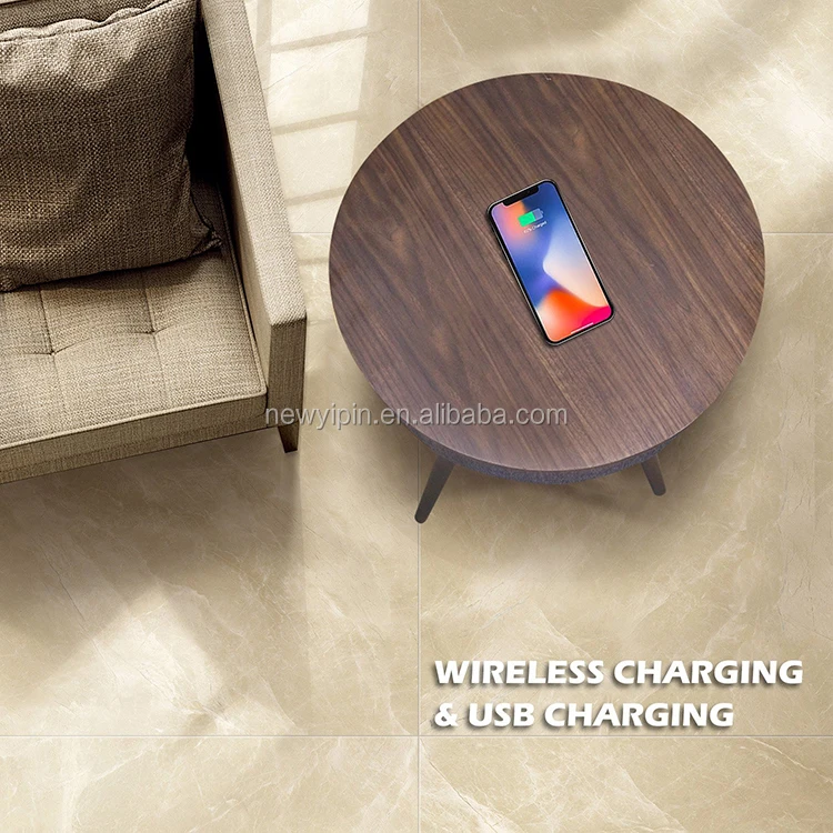 Modern Home Studio Smart Table with Built in 6600mAH Bluetooth Speaker & Wireless Qi Charger - Ash Wood Bed Room Speaker - ANKUX.COM