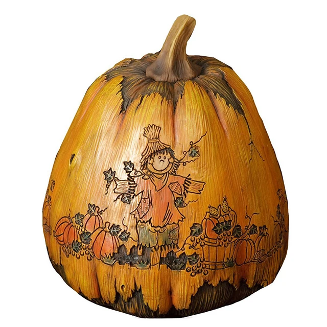 laege resin artificial carved pumpkin scarecrow decor