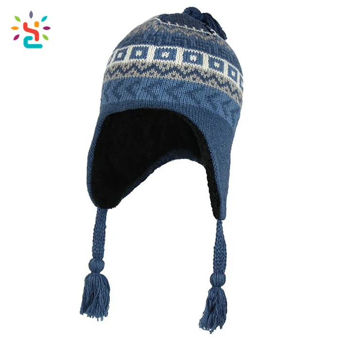 Custom Earflap Beanie Ski Hat Free Knit Pattern Tassel Beanie Women Winter Jacquard Hat Acrylic For Women