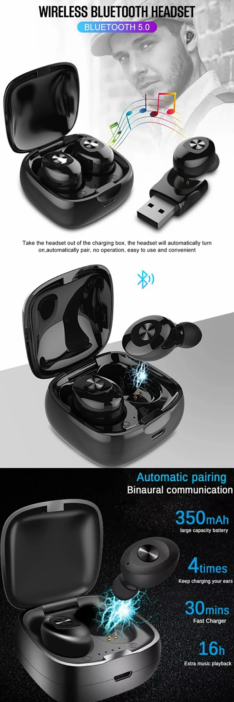2019 Amazon Hot Selling Mini XG12 TWS Wireless Earbuds Earphone With Mic - ANKUX.COM
