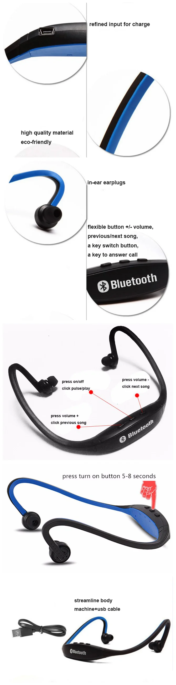 Neckband Sport Wireless Headphones HiFi,TWS Earphone with FM or Smart Phone - ANKUX.COM
