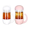 Hot sale 3D cat glass mug cartoon tea cups with fish tea infuser