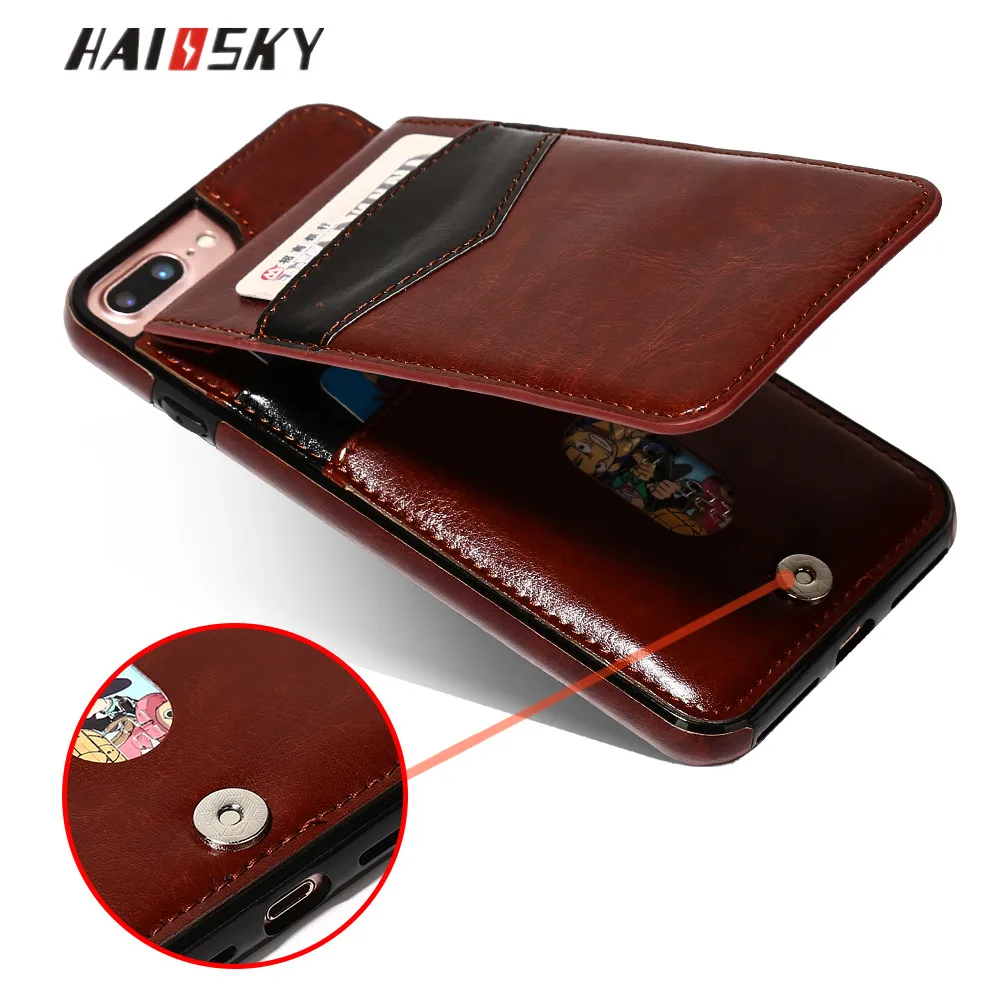 

HAISSKY Flip Wallet Stand Credit Card Slots PU Leather Case For iPhone 7 Plus 8Plus Leather Mobile Phone Cases, Black;brown;red;blue;white