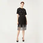 Fashion Frocks Designs Irregular Stitching Women Mini Black Pleated Skirt Long