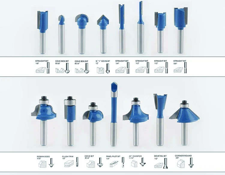 15Pcs 1/4 Inch Shank Tungsten Carbide Wood Router Bit Set for Woodworking