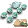 Celadon Ceramic Tea Set 7pcs Single Fish Teapot Cup Gift Set Company Celebration Gifts for Family and Friends