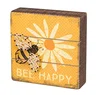 Bee Happy 6" Square with String Art Slat Wood Box sign