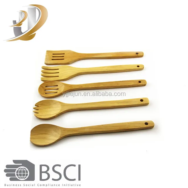 Custom logo kitchen tools cookware Castanopsis wooden cooking utensil sets