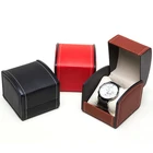Red PU real leather elastic flip over gift minimalist jewelry watch packaging box