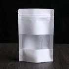 White Doypack Stand Up Pouch Ziplock Kraft Paper Bags With Clear Window And Zipper