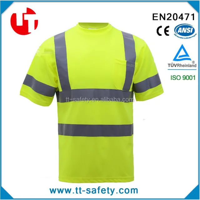 china yellow safety reflective short sleeve high visibility shirts wholesale