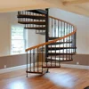 Steel stringer wood steps spiral staircase to basement design