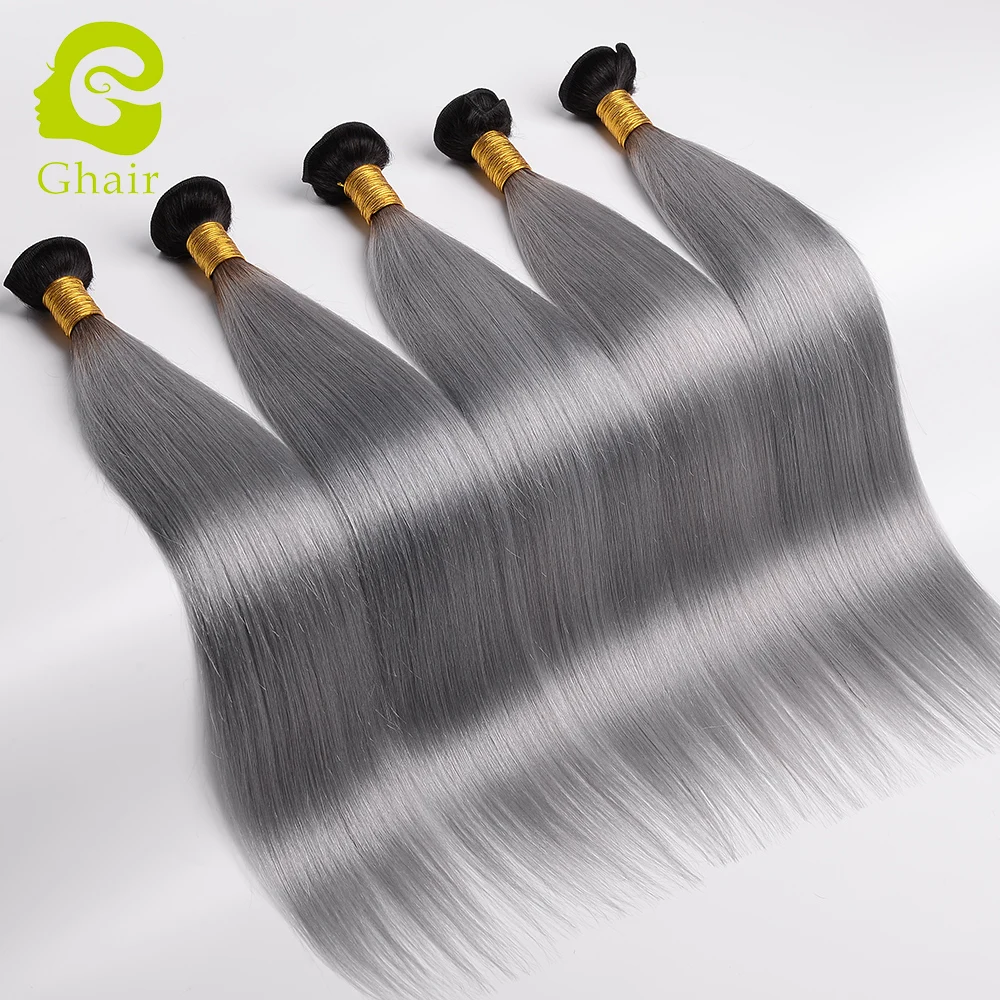 100% human remy virgin hair 1b/grey weaves straight hair extension for wholesale