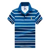 Blue Colored Striped Cotton Embroidered Polo T Shirt