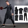 Mens Bodybuilding Gym Clothes Sports Skin Tight Hoodie Tank Shirts Shorts Leggings Six Pieces Compression Suit