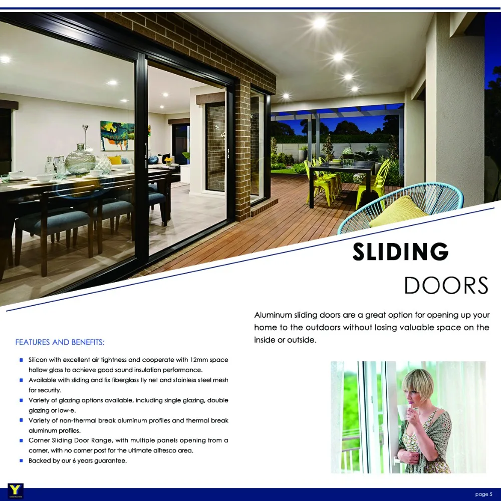 YY windows and doors AS2047 sliding folding doors plastic different types of temporary doors