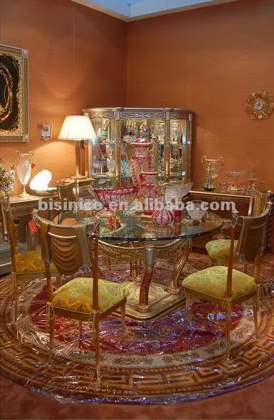 Vidro redonda conjunto de mesa de jantar, Vertex mesa de jantar e cadeira conjunto, Cor de ouro de luxo