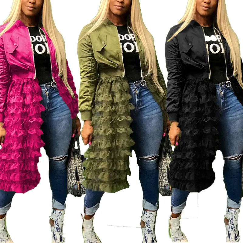 

90115-OMY1 fashion spliced design bubble skirt ladies jackets