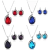 Fashion silver Color drop Shape Crystal Pendant Jewelry Set for Women Wedding Necklace Earrings Sets