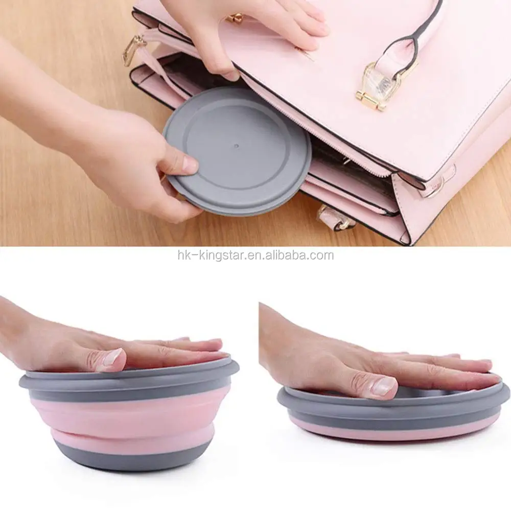 Silicone Foldable Pet Dog Bowl with Lid for Outdoor Camping