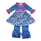 Latest Design children Boutique ruffle Dress And polka dot Set Kids Girls Cute Baby Christmas Santa Pattern Outfits